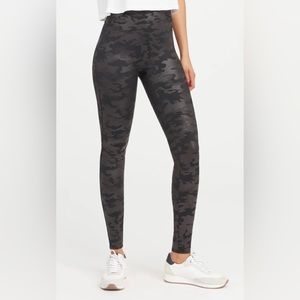 Spanx faux leather matte black camo leggings